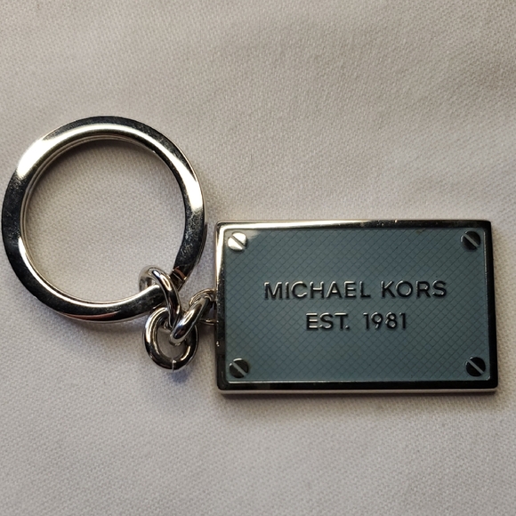 Michael Kors Accessories - Michael Kors Silver & Slate Blue Rectangular Logo Keyring